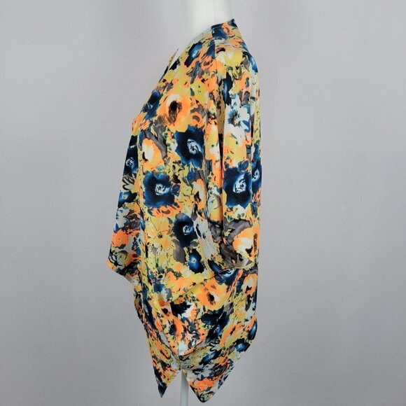 painted threads Open Cardigan Sleeveless Multicolor Watercolor Floral Polyester - Picture 4 of 7